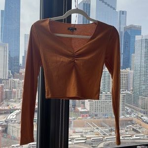 V neck burnt orange Henley long sleeve